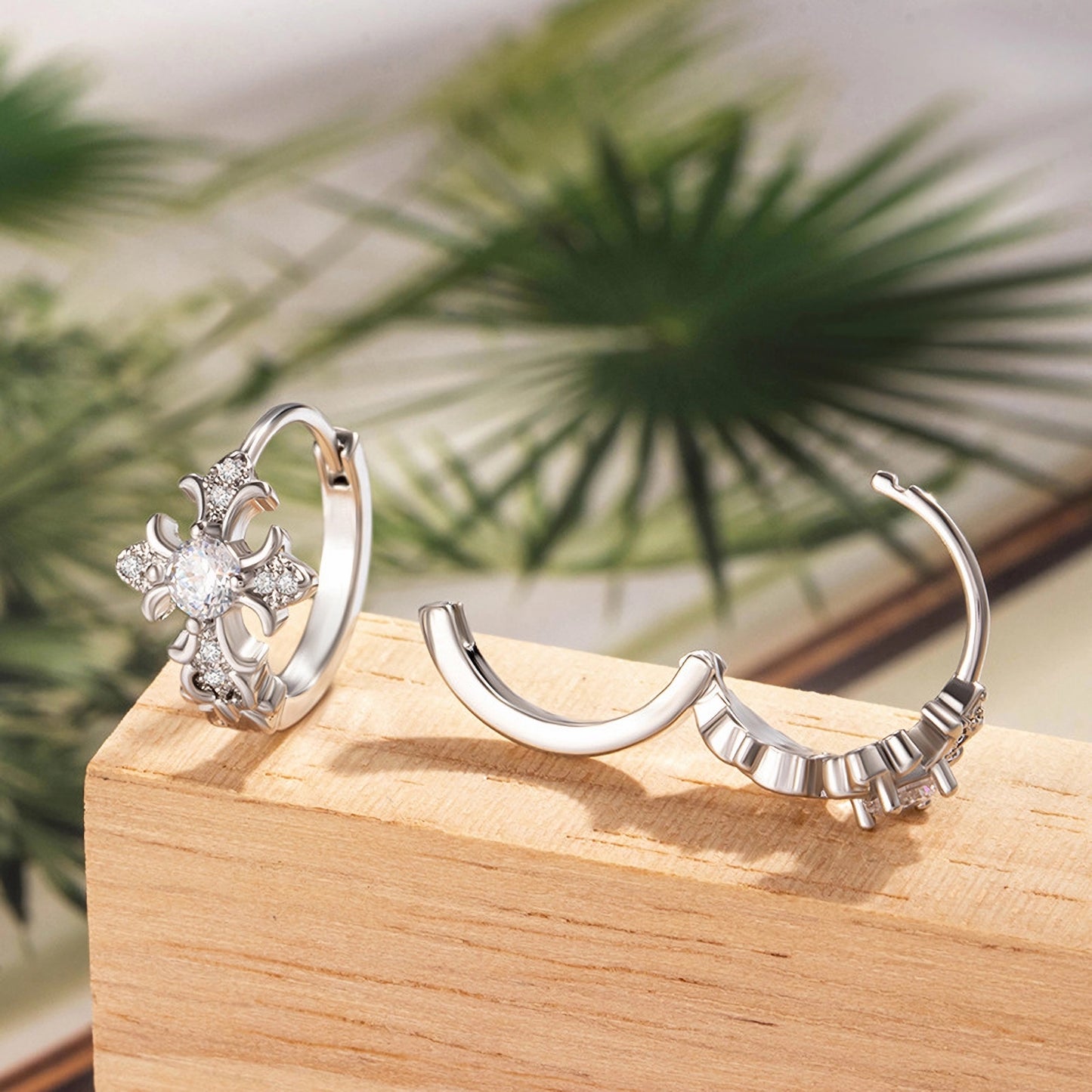 Dainty Cz Cross Hoop Earring, Cartilage Piercing Huggie Hoop (Single)
