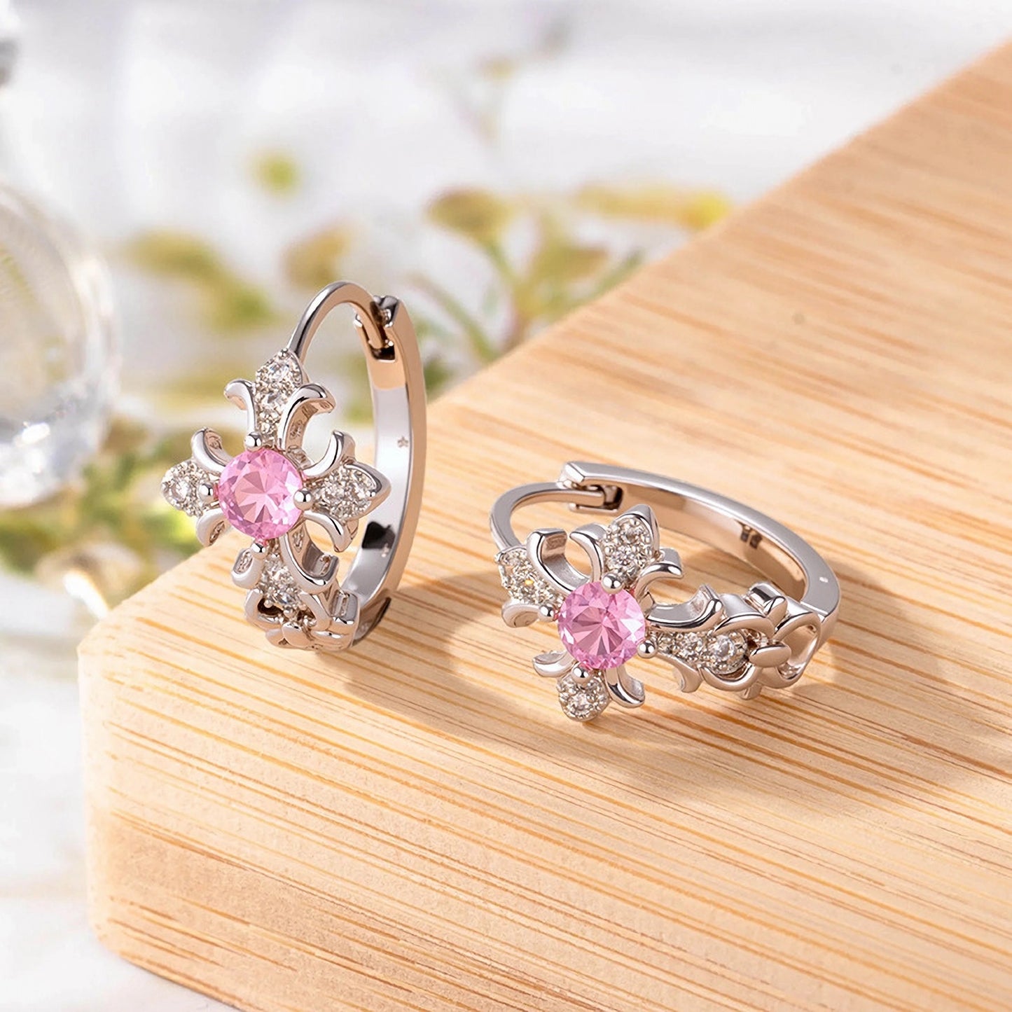 Dainty Cz Cross Hoop Earring, Cartilage Piercing Huggie Hoop (Single)