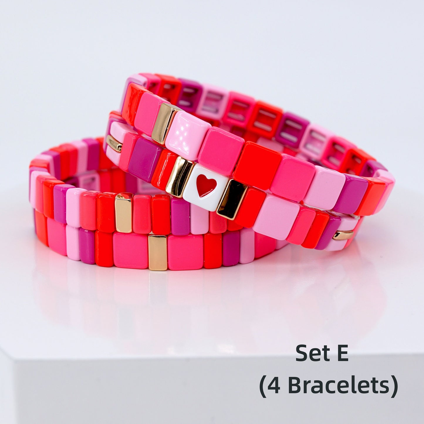 Hot Pink Square Enamel Tile Bead Bracelet for Summer