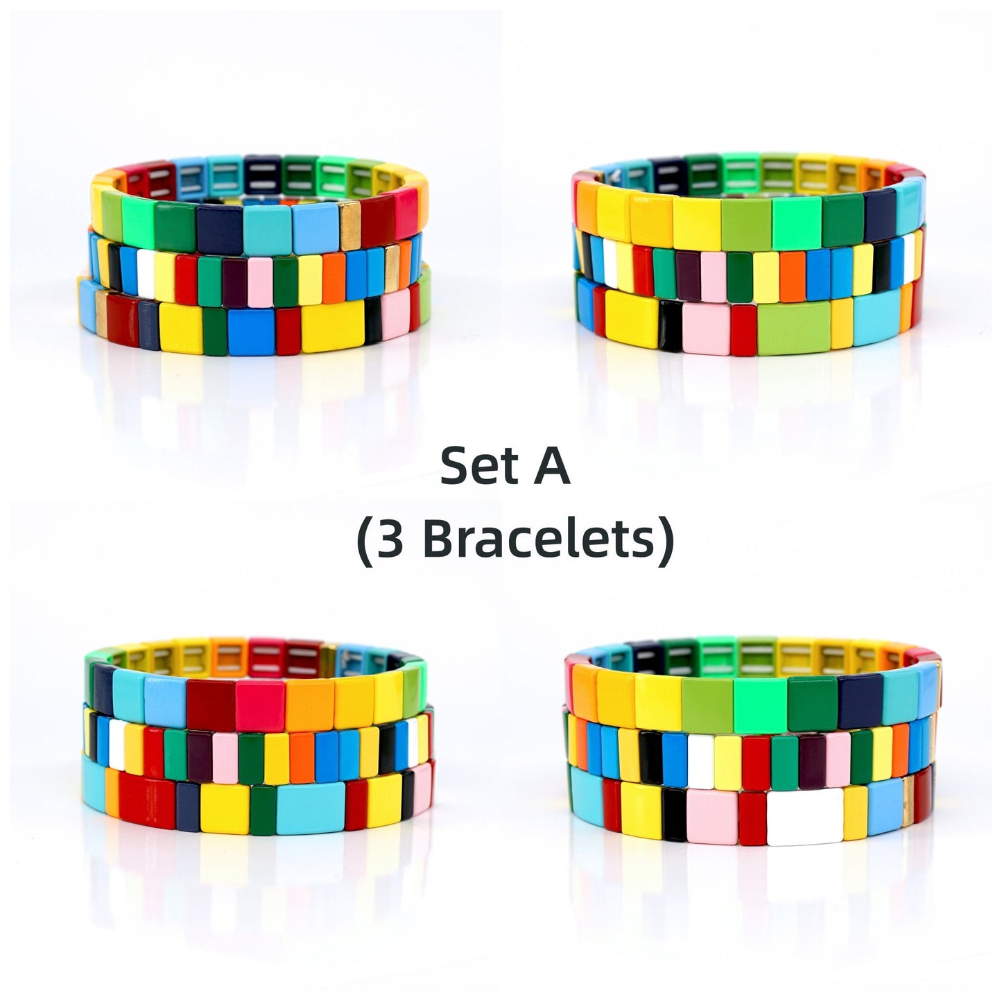 Boho Summer Colorblock Enamel Tile Bead Bracelet