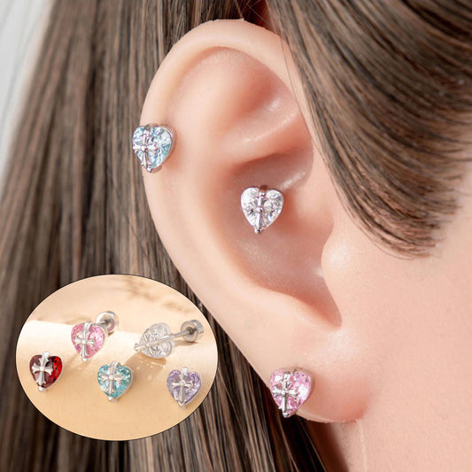 20G Cross Love Cartilage Stud Earrings  Screw Back Piercing