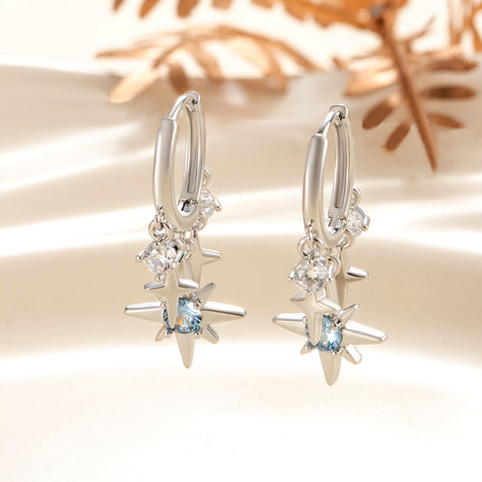CZ Octagonal Star Dangle Hoop Earrings