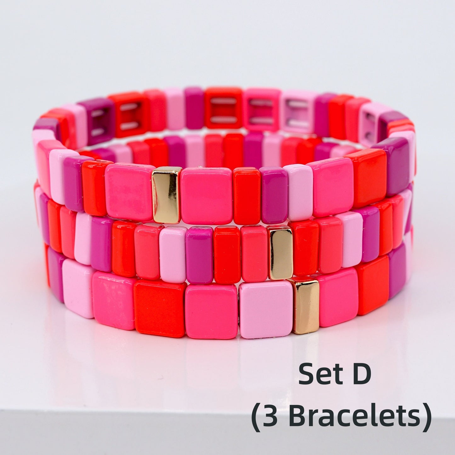 Hot Pink Square Enamel Tile Bead Bracelet for Summer