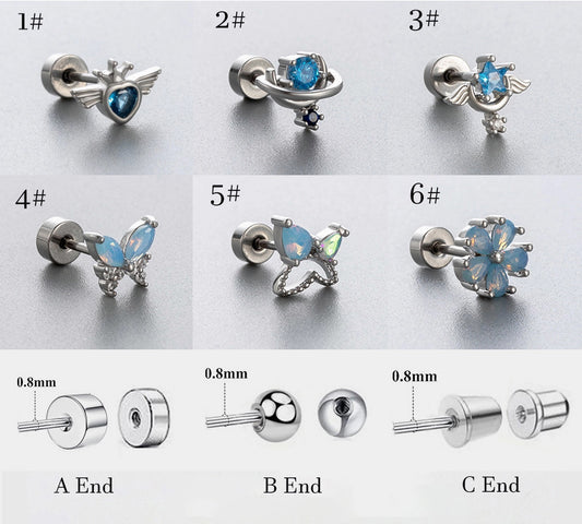 Dainty Blue Cz Stud Earrings, 20G Cartilage Helxi Tragus Piercings