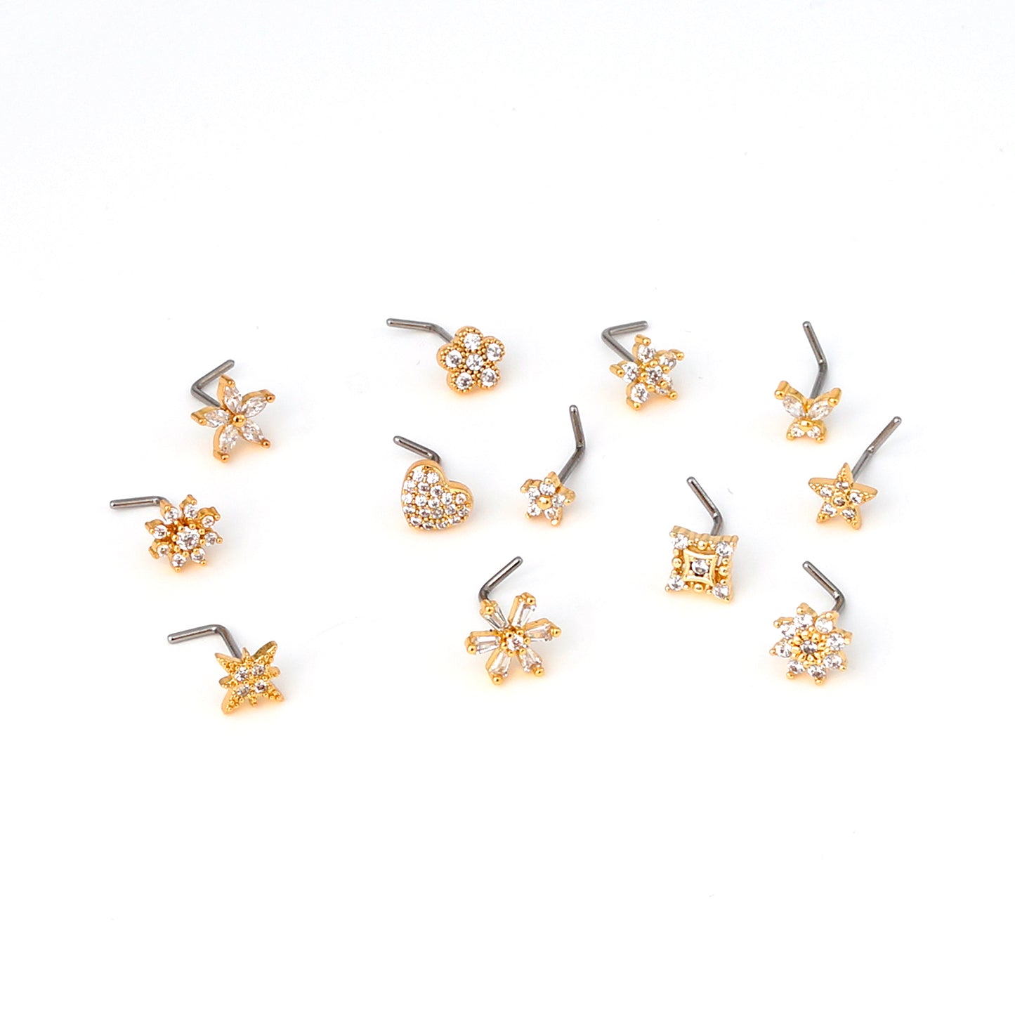 20G CZ Flower Nose Studs,  L-Shaped Nose Rings