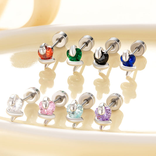 CZ Love Heart Snake Stud Earrings, 20G Helix Cartilage Piercing