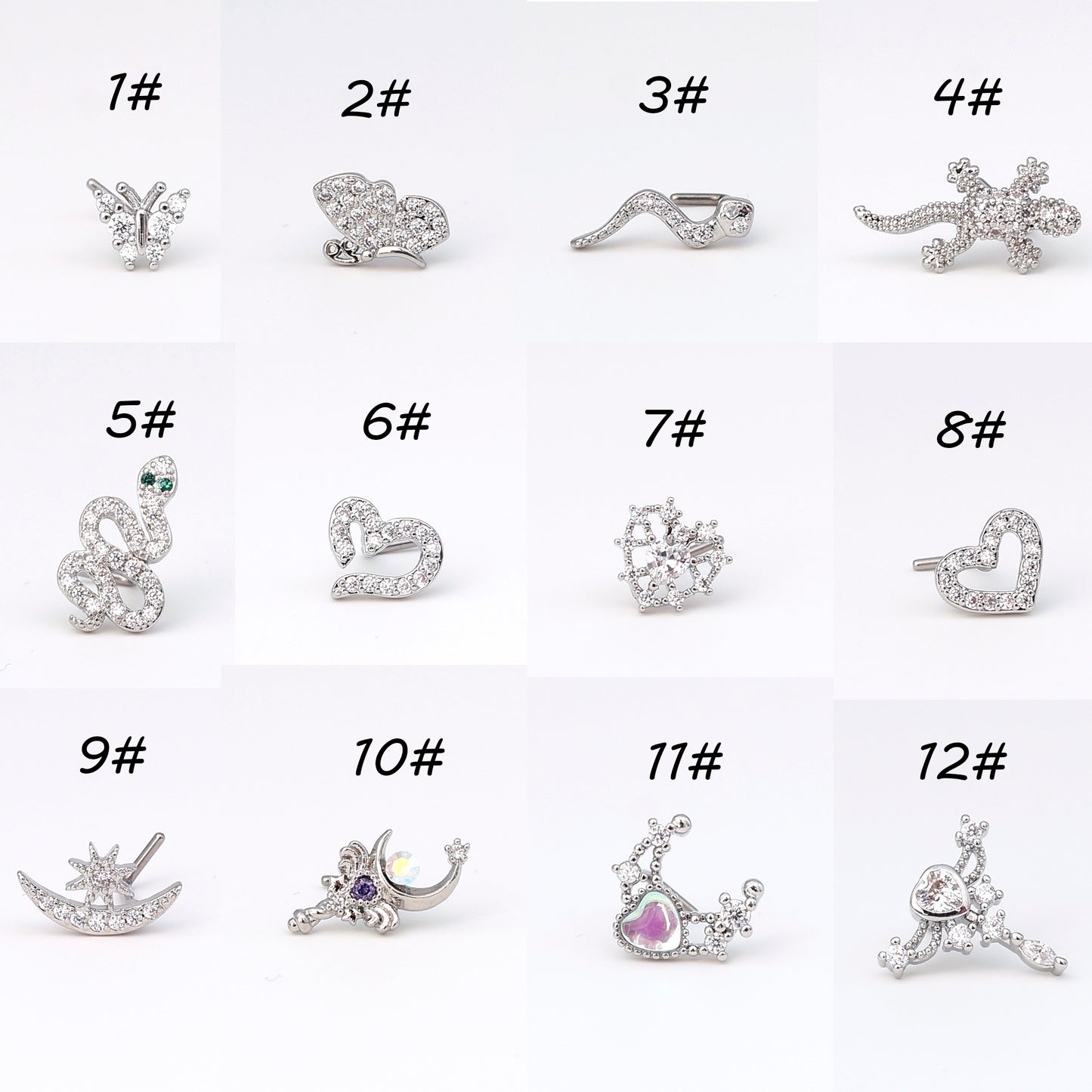 CZ Snake Nose Studs, 20G  L-Shaped Nose Ring