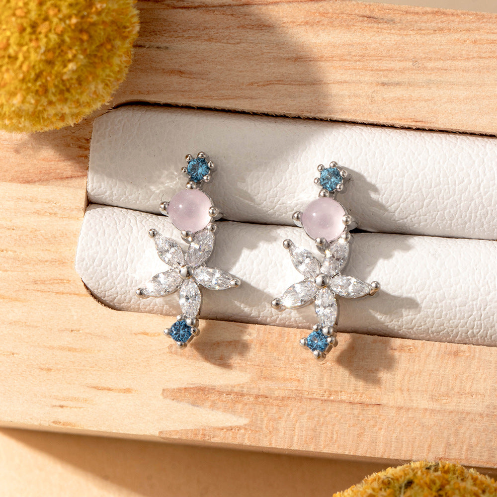 Dainty CZ Flower Dangle Stud Earrings, 20G Helix Cartilage Piercing