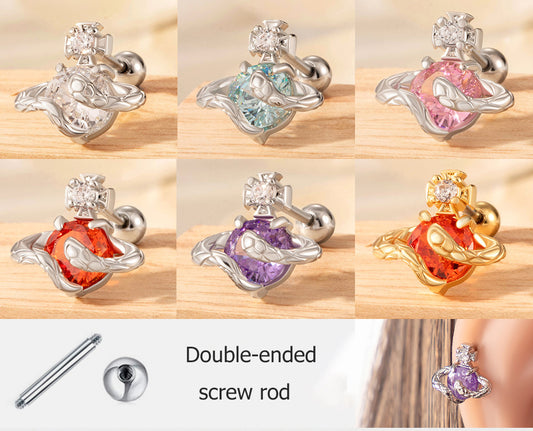 Serpentine Saturn CZ Helix Stud Earrings, 20G Screw Back Piercings