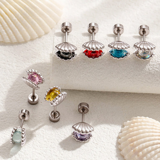 CZ Shell Helix Stud Earrings, 20G Screw Back Piercing Studs