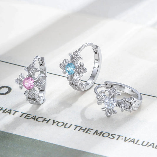 Dainty Cz Cross Hoop Earring, Cartilage Piercing Huggie Hoop (Single)