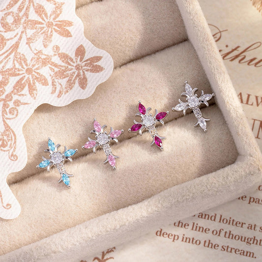 Dainty CZ Cross Stud Earrings, 20G Helix Cartilage Piercing