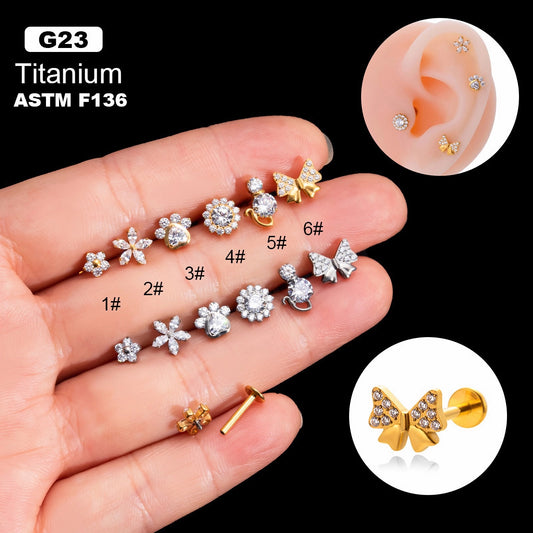 Dainty 16G CZ Internal Thread Labret, Flat Back Conch Studs