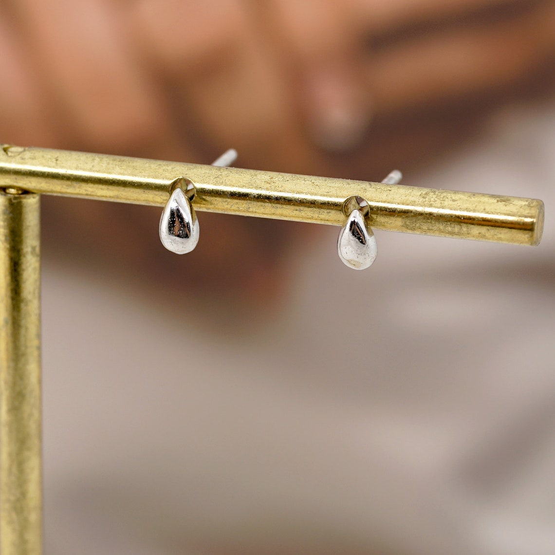 Tiny Waterdrop Stud Earrings In Sterling Silver