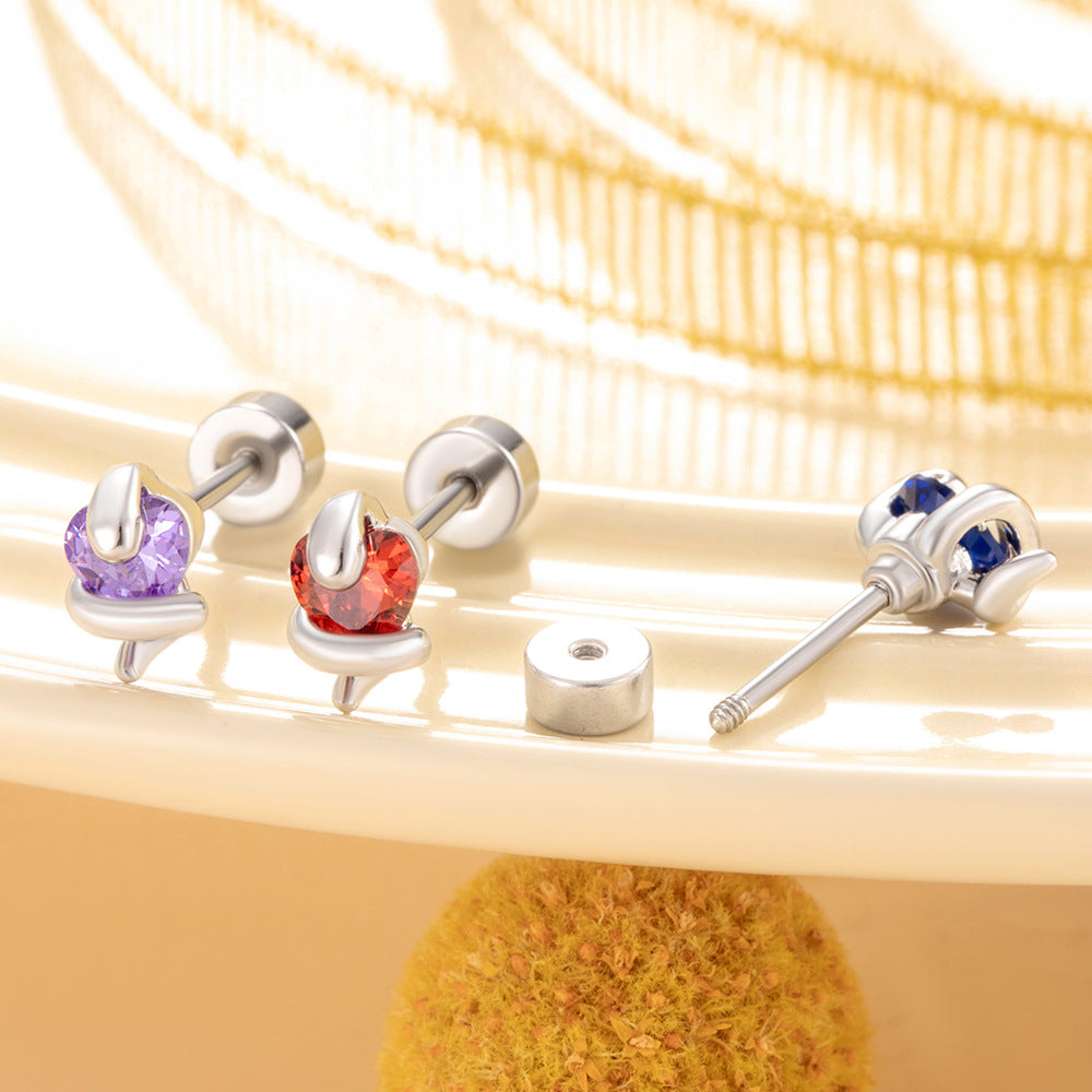CZ Love Heart Snake Stud Earrings, 20G Helix Cartilage Piercing