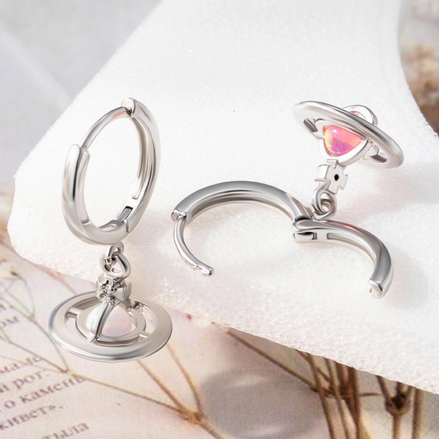Opal Saturn Dangle Hoop Earring, Sweet Girl Earrings