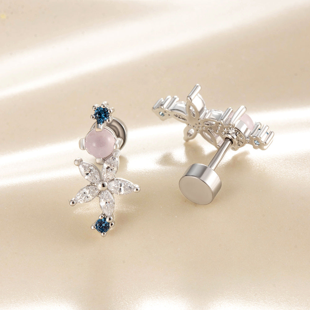 Dainty CZ Flower Dangle Stud Earrings, 20G Helix Cartilage Piercing