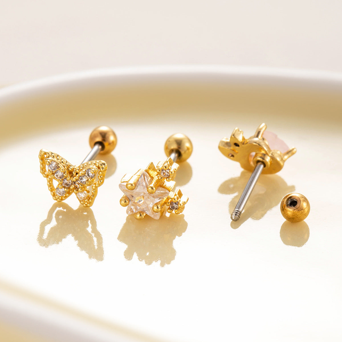 Cubic Zirconia Cartilage Stud Earrings, 20G Screw Ball Back Piercings
