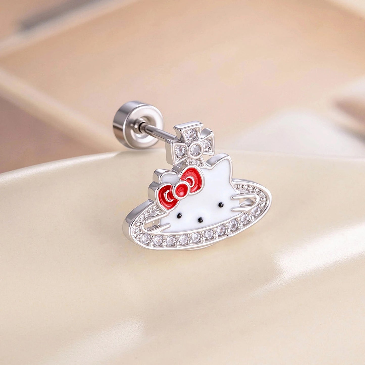 Bow-knot Saturn Kitten Screw Back Studs, 20G Cartilage Piercings