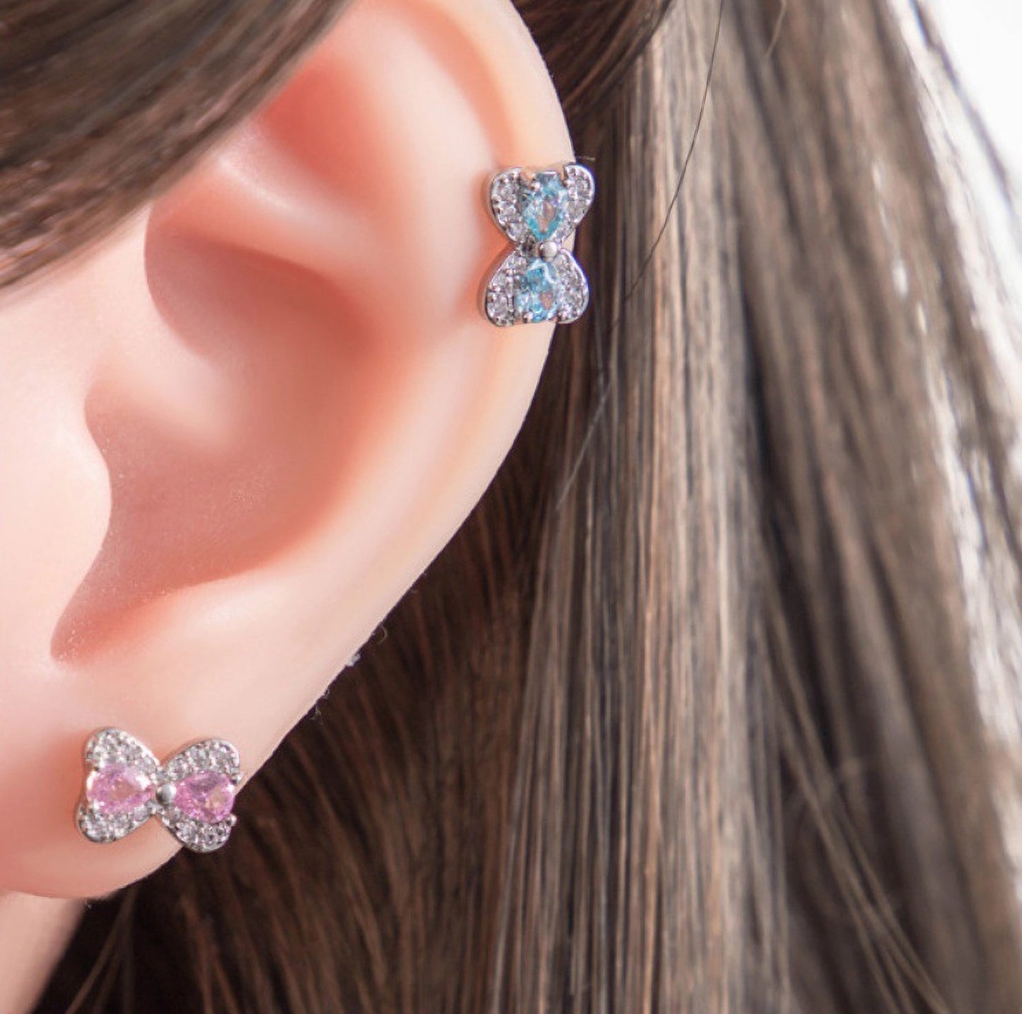 Bow-knot CZ Stud Earrings, 20G Helix Cartilage Piercing