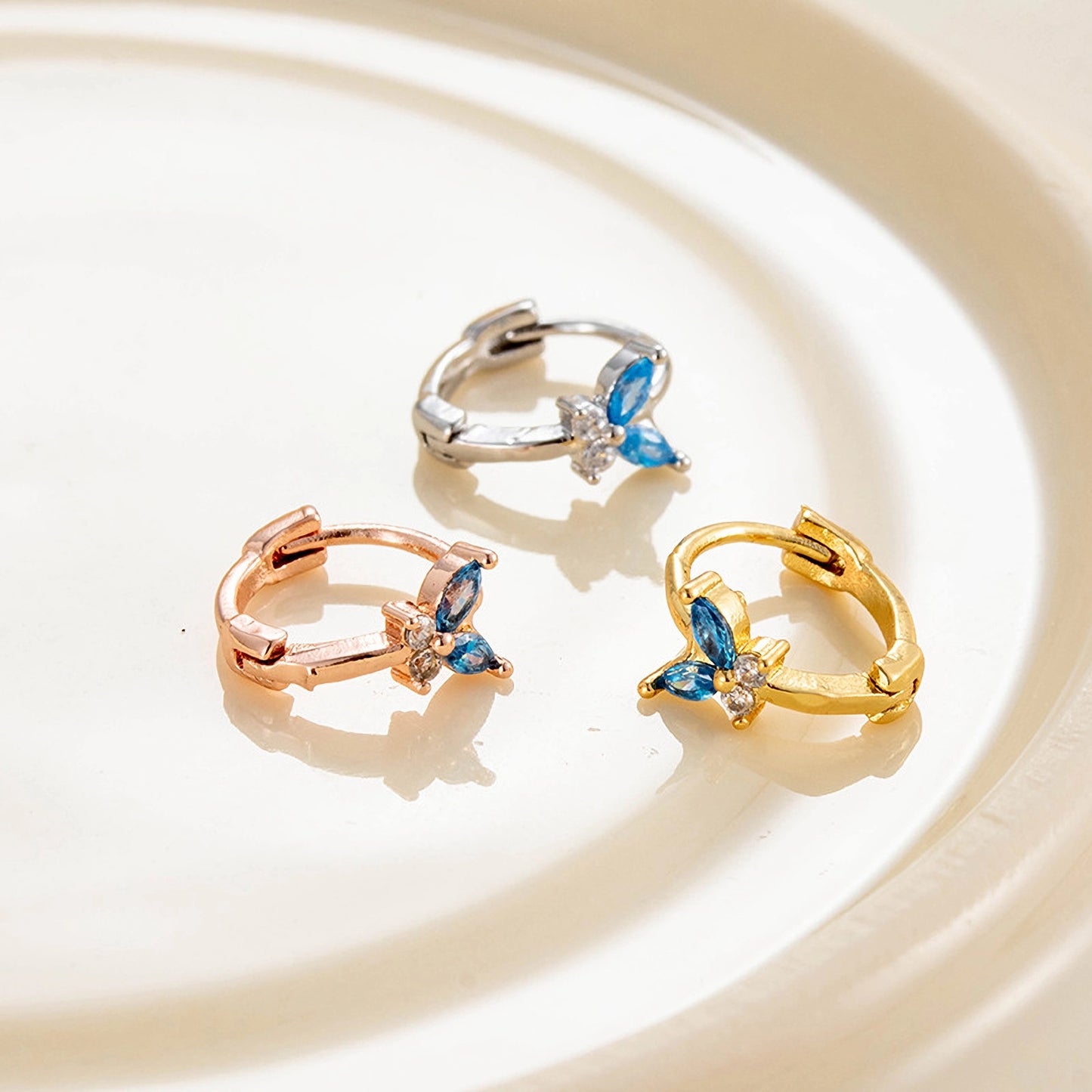 Dainty CZ Butterlfy Huggie Hoops, Cartilage Piercings