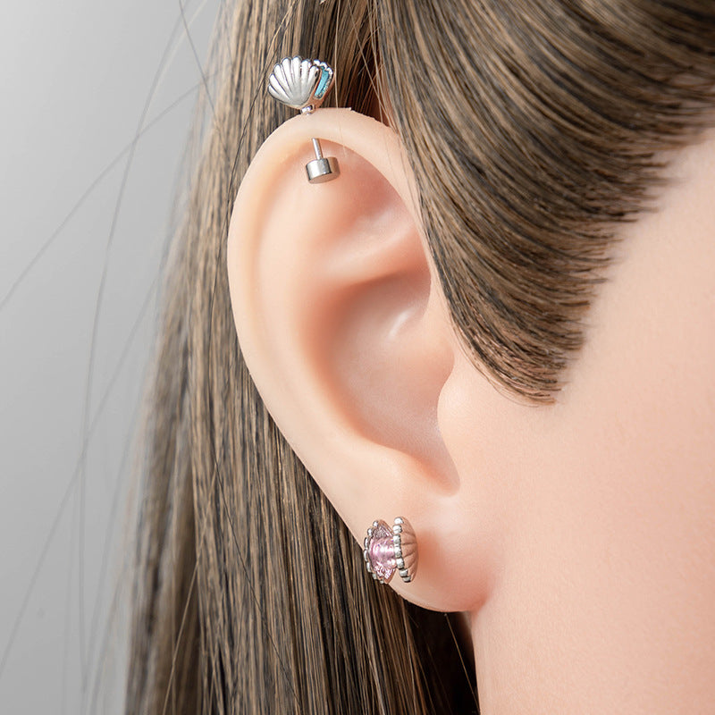 CZ Shell Helix Stud Earrings, 20G Screw Back Piercing Studs