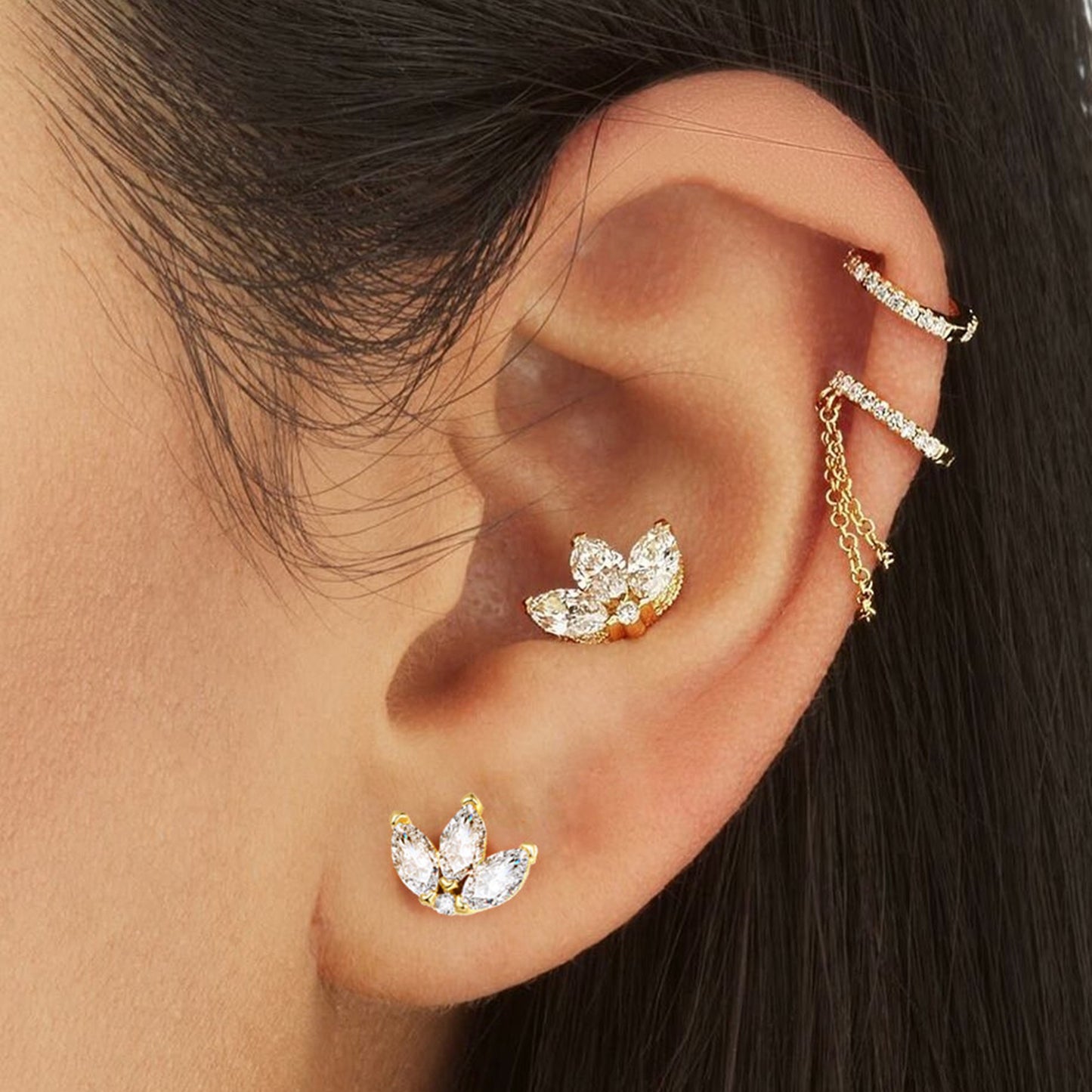 CZ Marquise Lotus Lotus Stud Earrings