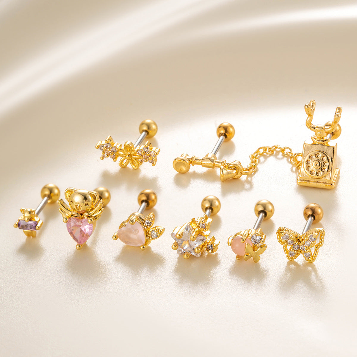 Cubic Zirconia Cartilage Stud Earrings, 20G Screw Ball Back Piercings