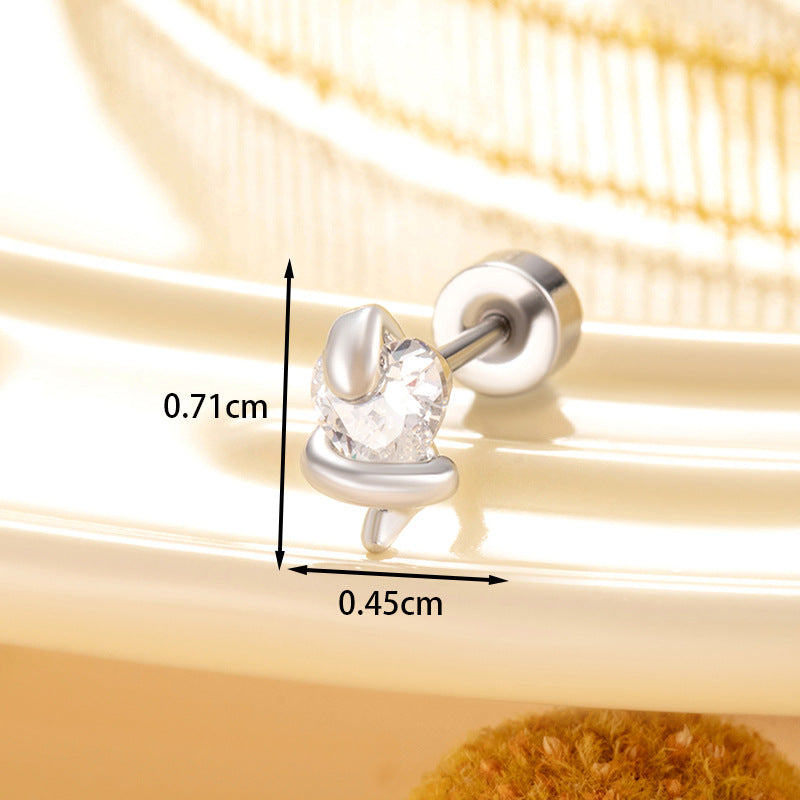 CZ Love Heart Snake Stud Earrings, 20G Helix Cartilage Piercing
