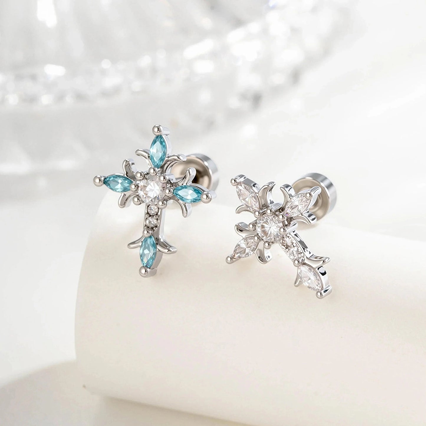 Dainty CZ Cross Stud Earrings, 20G Helix Cartilage Piercing