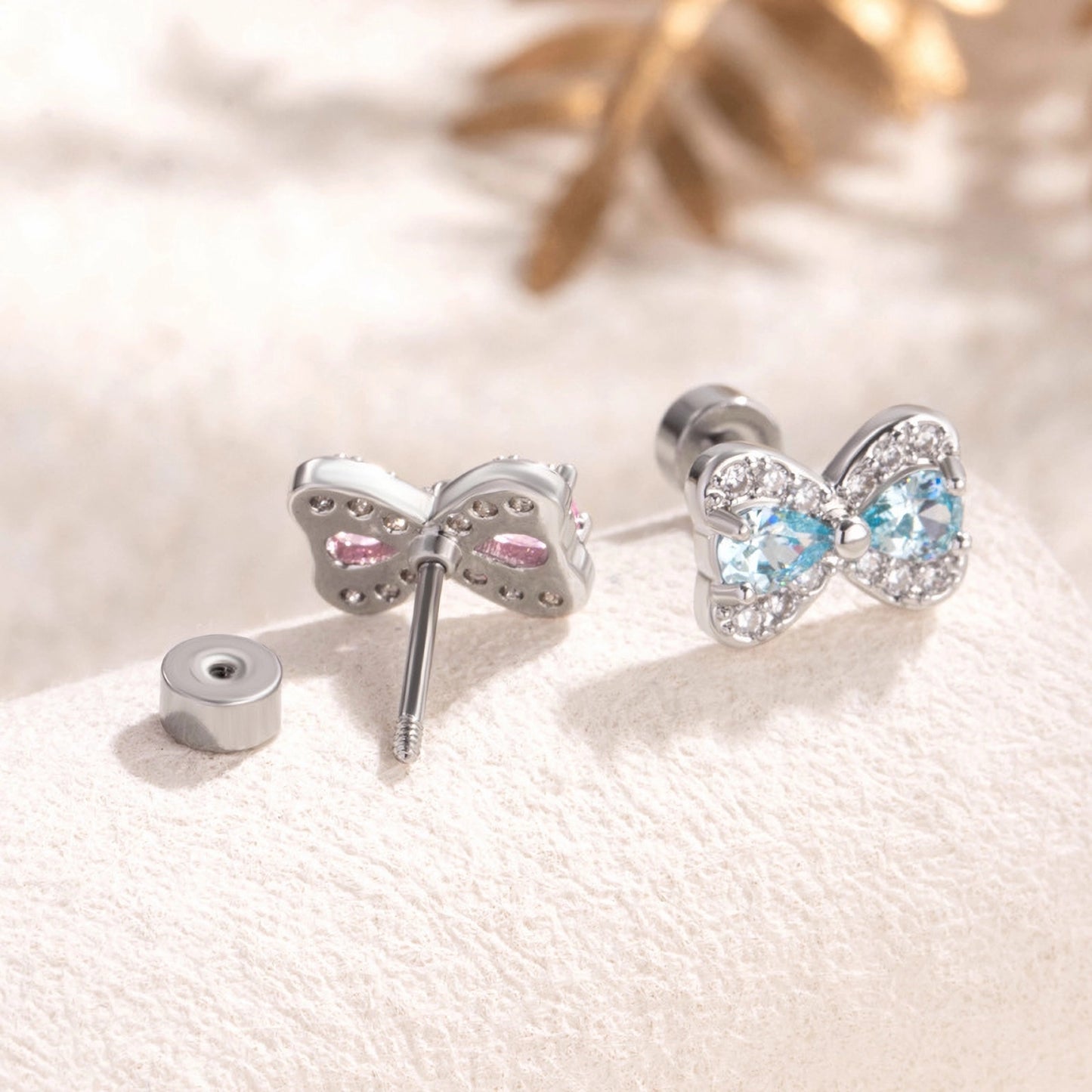 Bow-knot CZ Stud Earrings, 20G Helix Cartilage Piercing