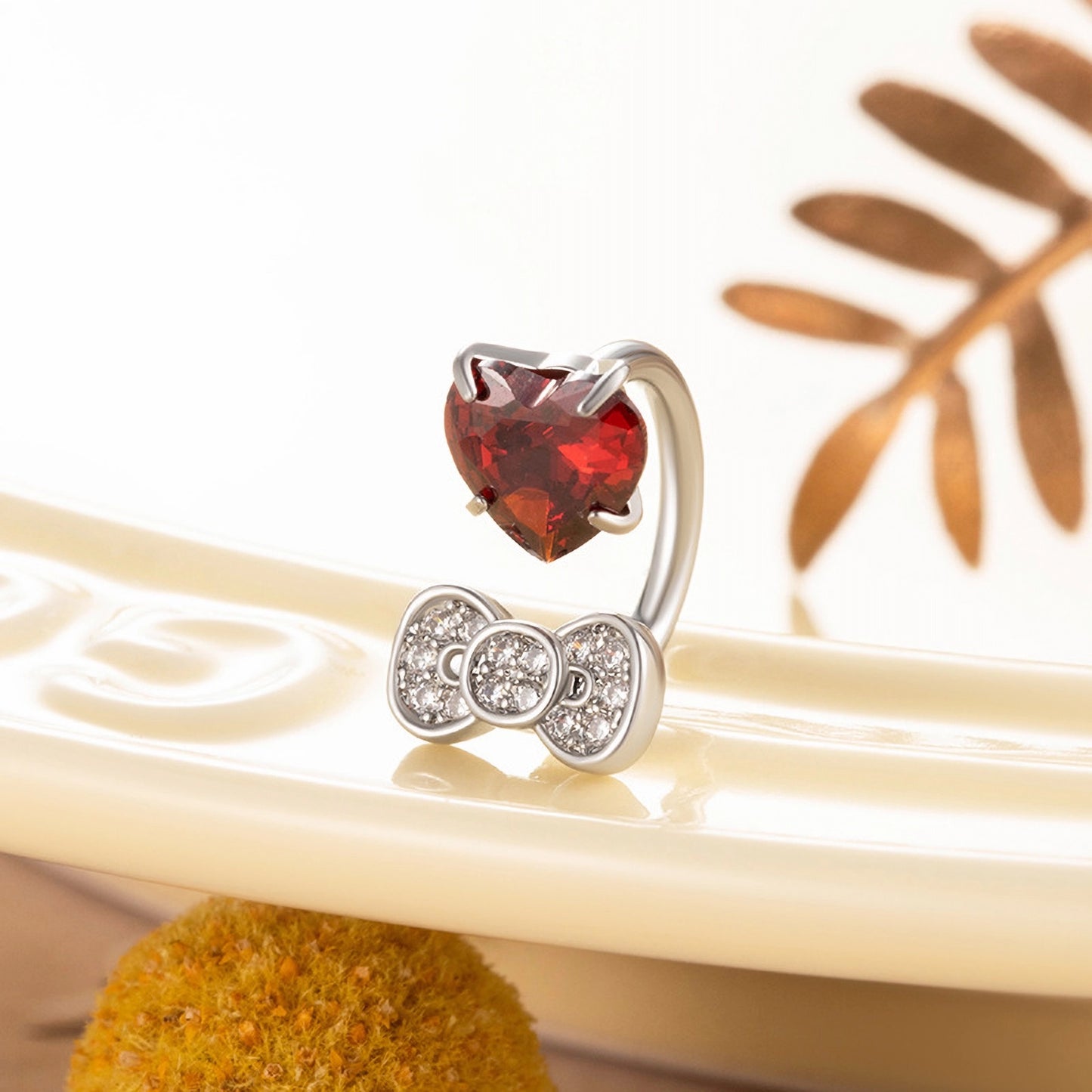 Cz Heart Bow Double End Horseshoe Barbell Earring, Cartilage Piercing Studs