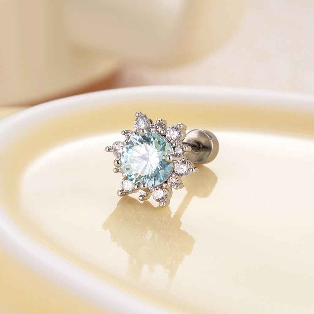 CZ Snowflake Cartilage Stud Earrings, 20G Screw Back Piercing