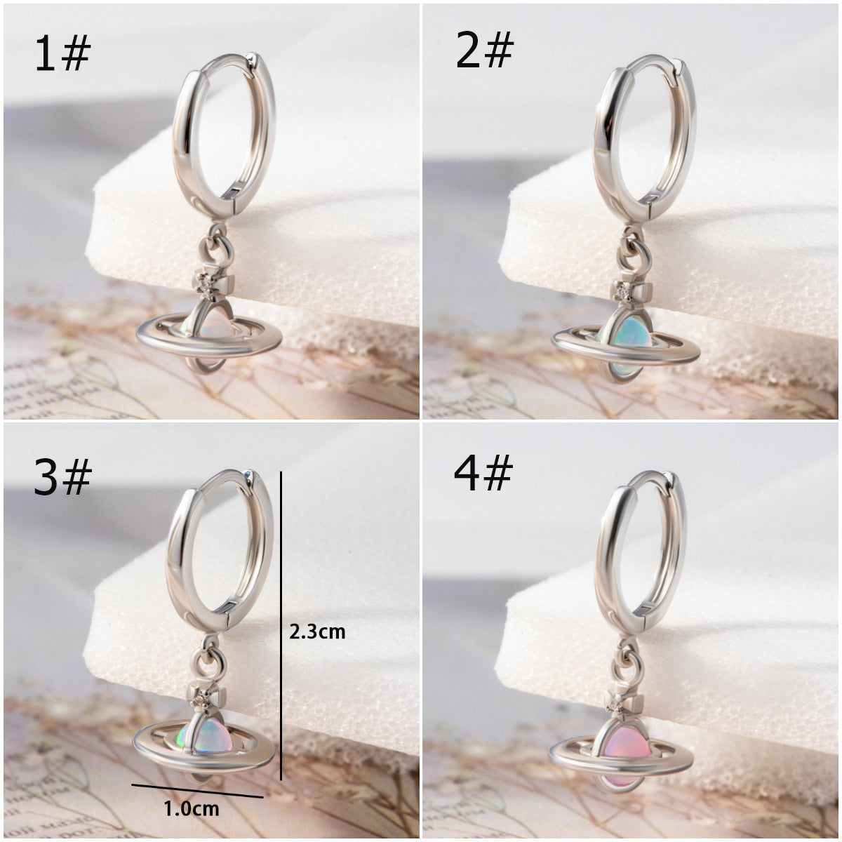 Opal Saturn Dangle Hoop Earring, Sweet Girl Earrings