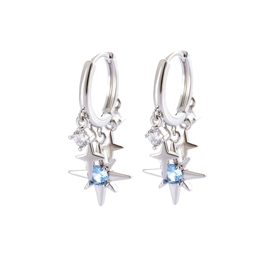 CZ Octagonal Star Dangle Hoop Earrings