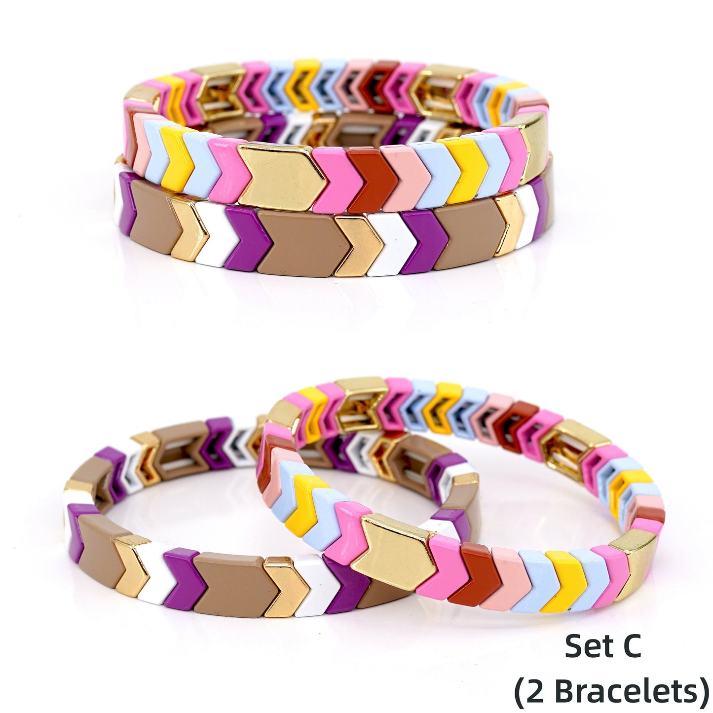 Macaron Color Enamel Tile Bead Bracelet, Arrow Bracelet