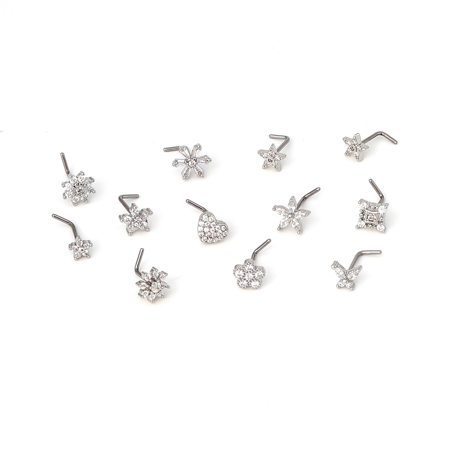 20G CZ Flower Nose Studs,  L-Shaped Nose Rings