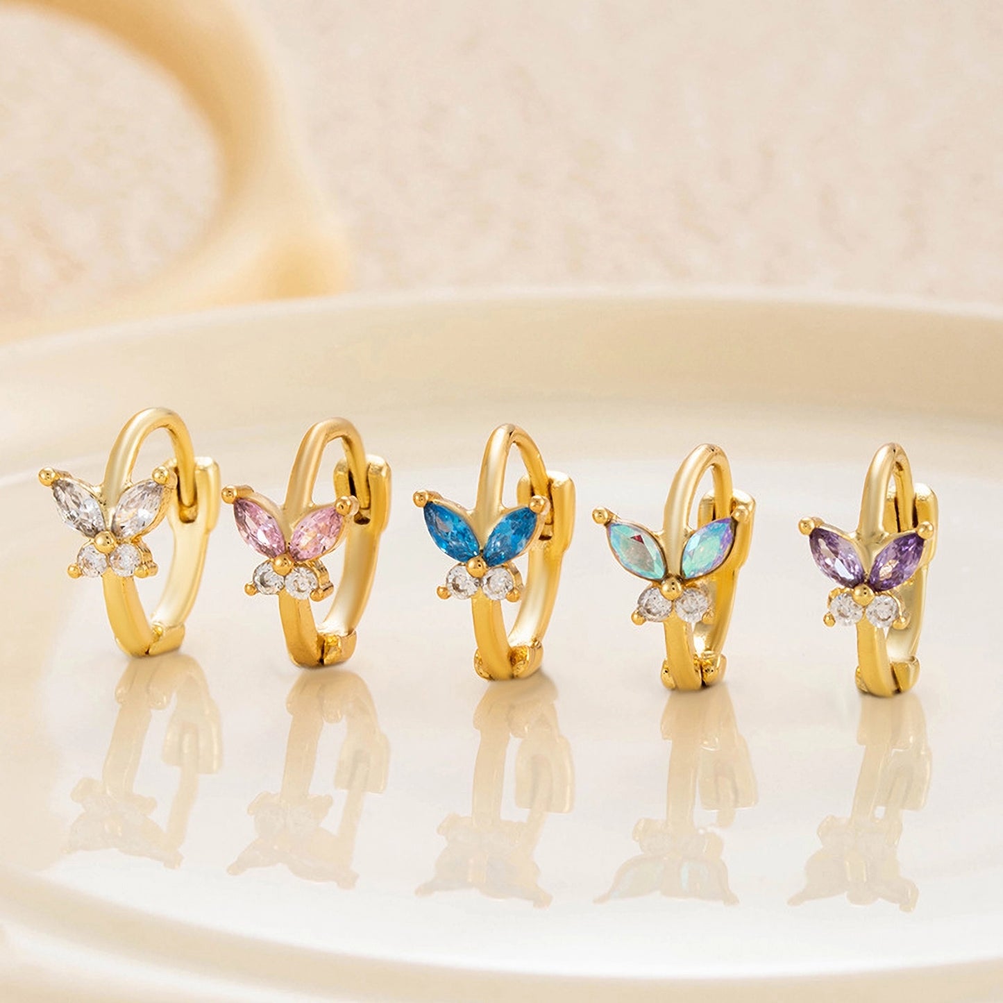 Dainty CZ Butterlfy Huggie Hoops, Cartilage Piercings