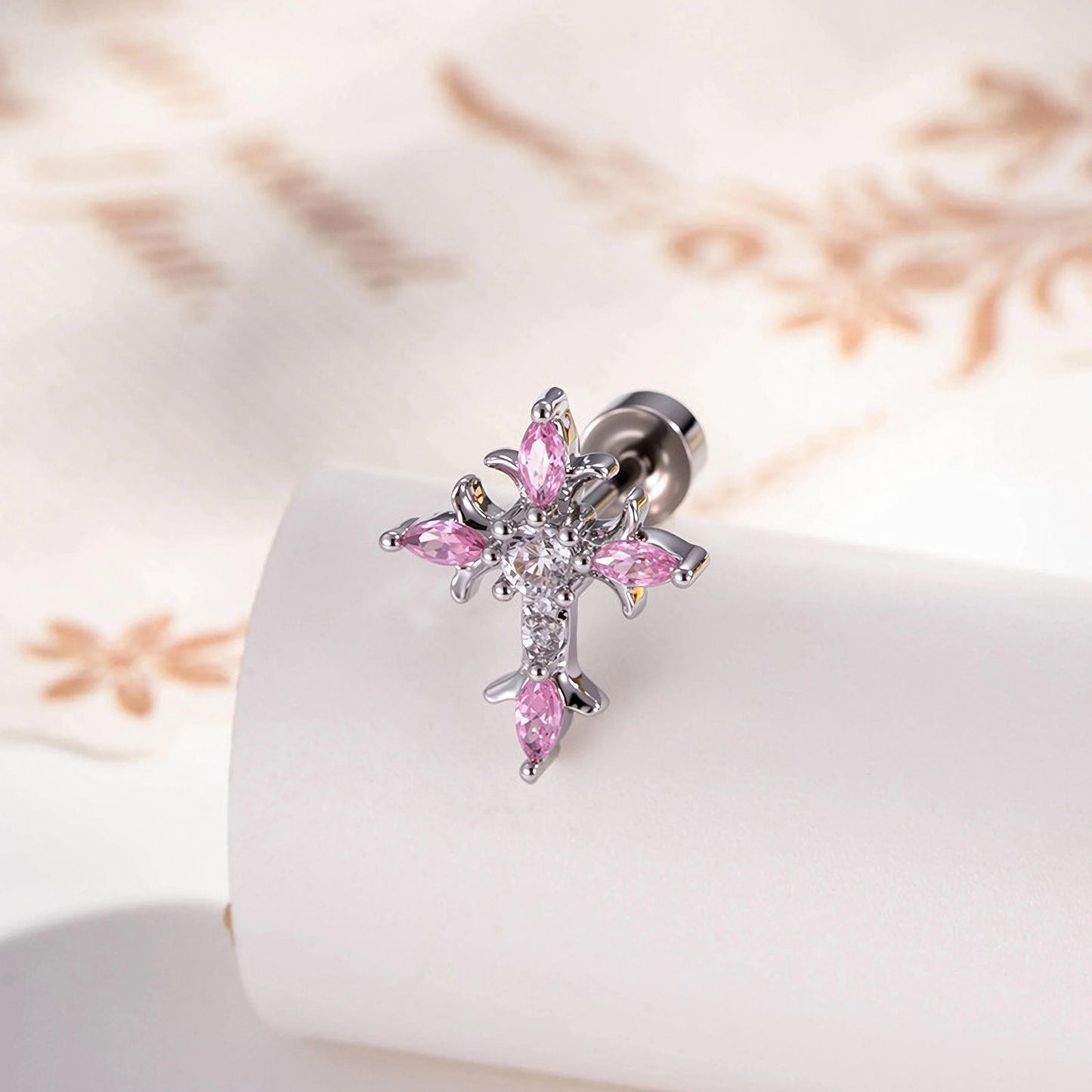 Dainty CZ Cross Stud Earrings, 20G Helix Cartilage Piercing