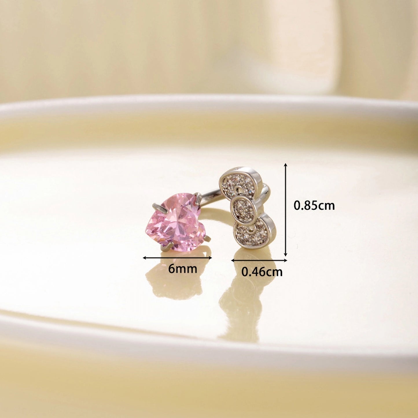 Cz Heart Bow Double End Horseshoe Barbell Earring, Cartilage Piercing Studs