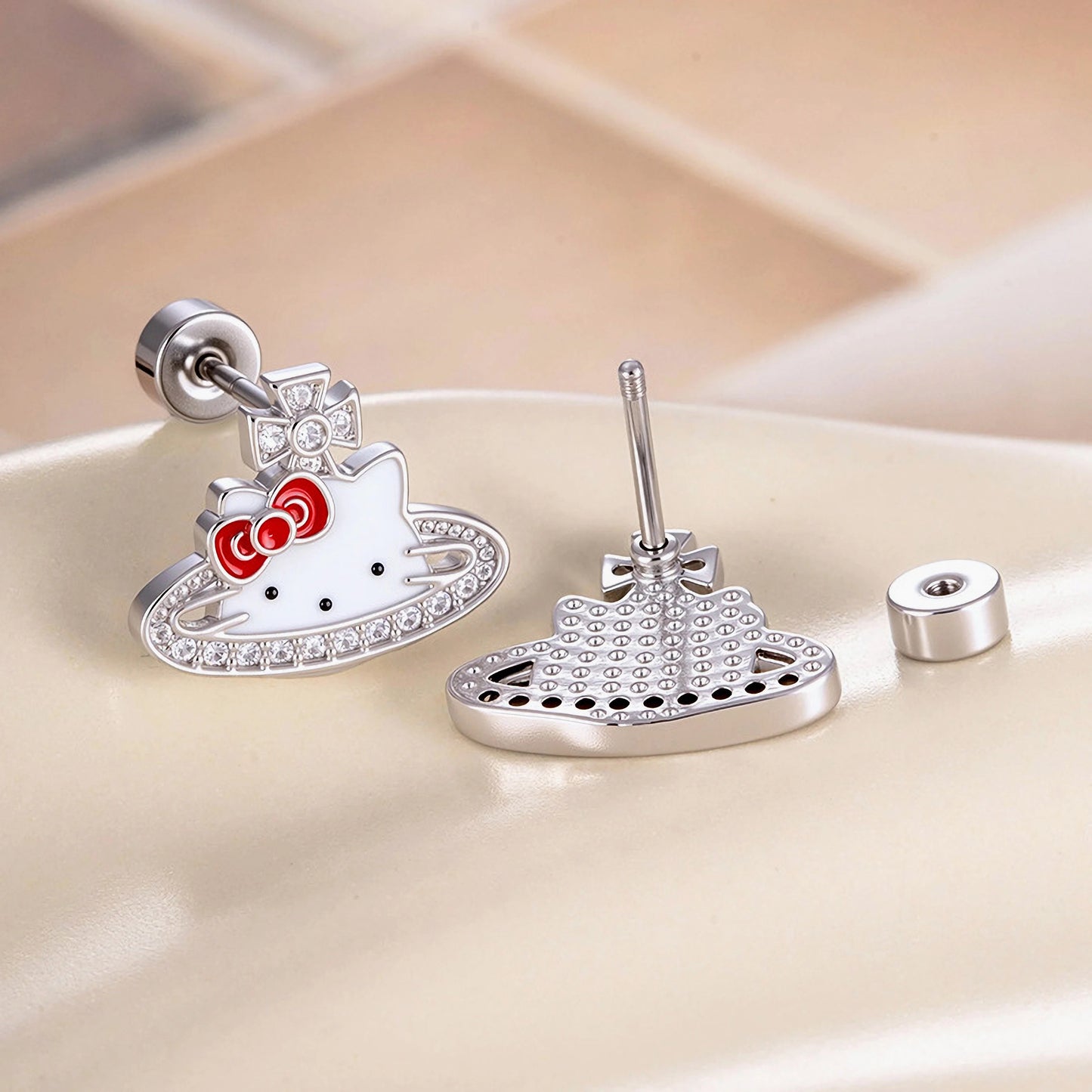 Bow-knot Saturn Kitten Screw Back Studs, 20G Cartilage Piercings