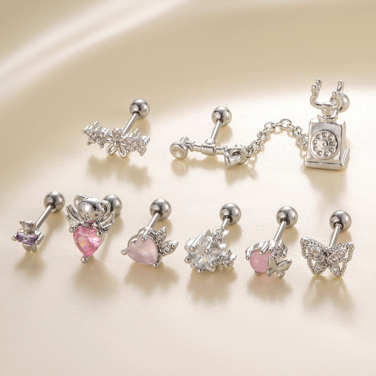 Cubic Zirconia Cartilage Stud Earrings, 20G Screw Ball Back Piercings