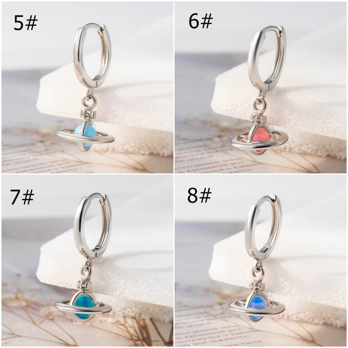 Opal Saturn Dangle Hoop Earring, Sweet Girl Earrings