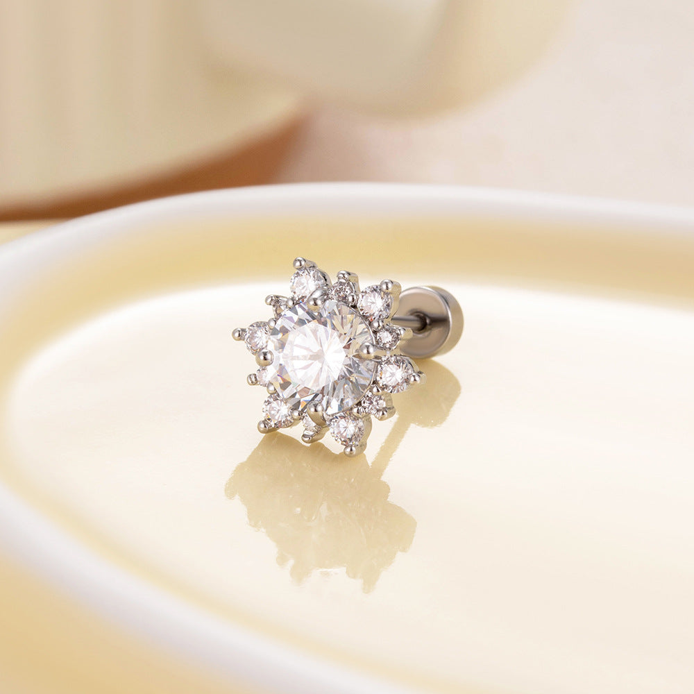 CZ Snowflake Cartilage Stud Earrings, 20G Screw Back Piercing