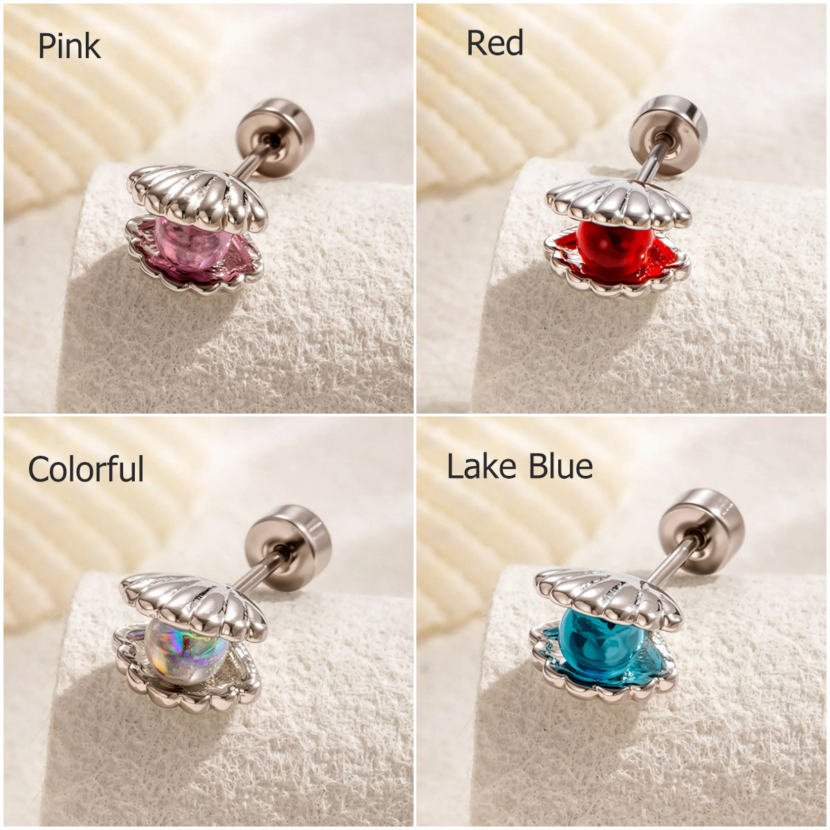 CZ Shell Helix Stud Earrings, 20G Screw Back Piercing Studs