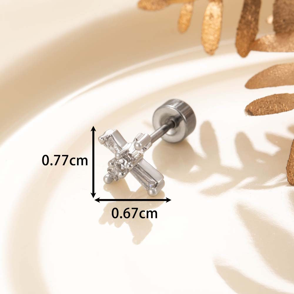 20G Zircon Cross Horseshoe Barbell Earring, Cartilage Piercing Studs