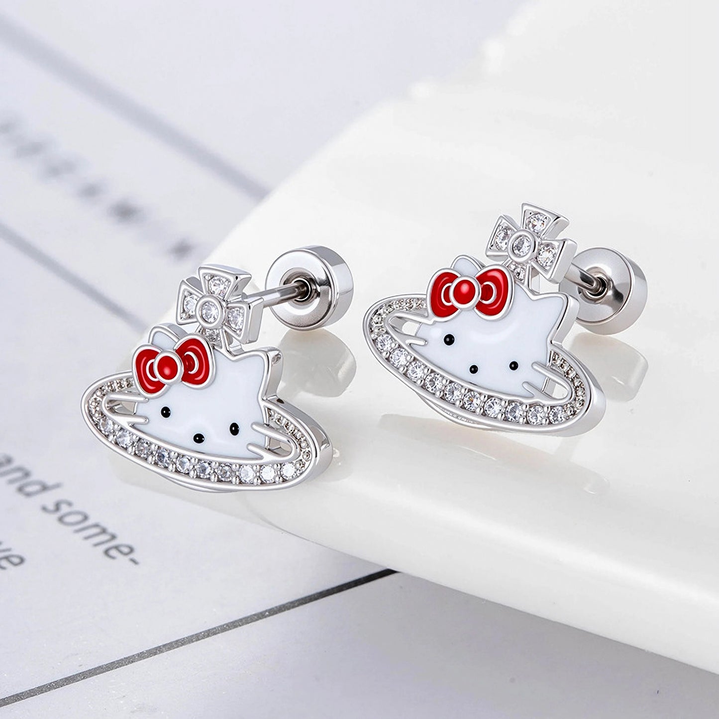 Bow-knot Saturn Kitten Screw Back Studs, 20G Cartilage Piercings