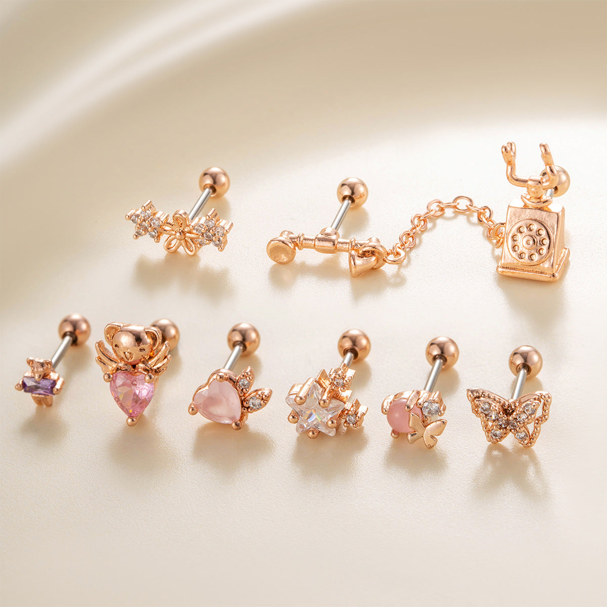 Cubic Zirconia Cartilage Stud Earrings, 20G Screw Ball Back Piercings