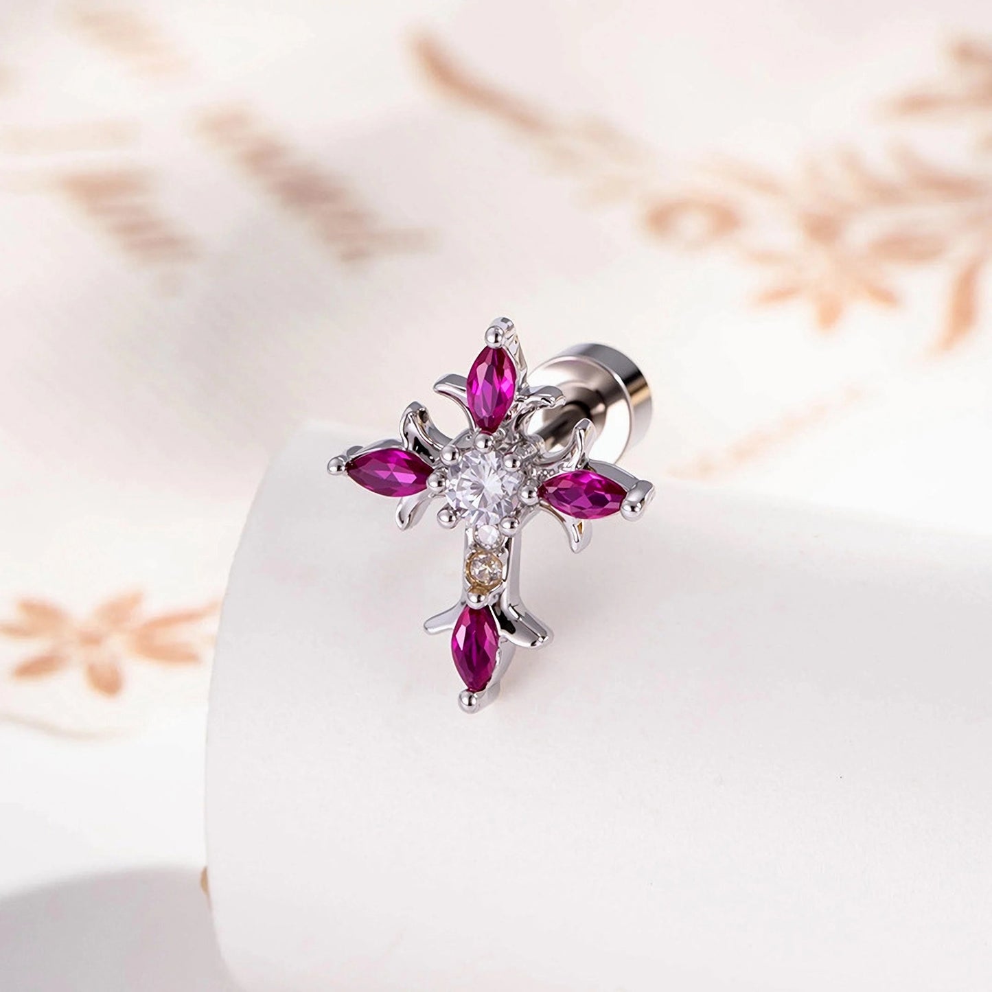Dainty CZ Cross Stud Earrings, 20G Helix Cartilage Piercing
