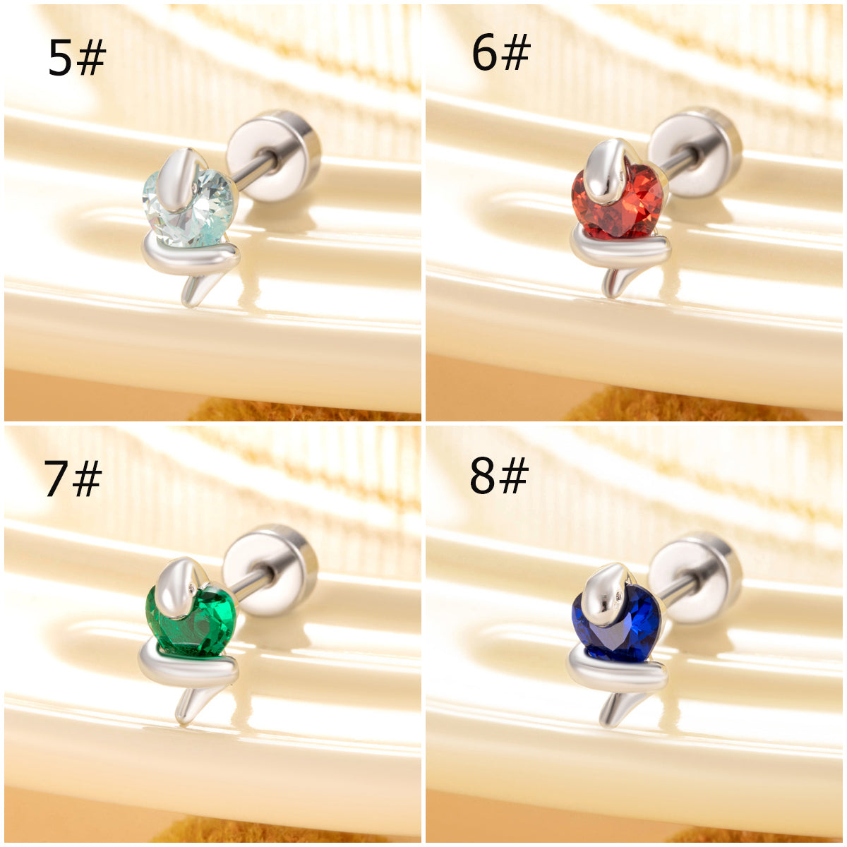 CZ Love Heart Snake Stud Earrings, 20G Helix Cartilage Piercing